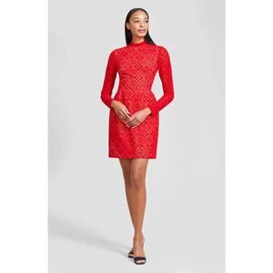 LELA ROSE red Velvet Broderie Anglaise Mini Dress size 6